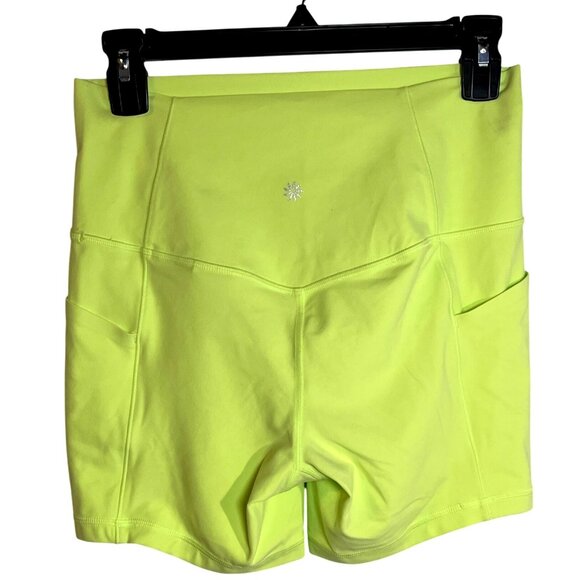 Athleta Salutation Stash 5" Womens High-Waisted Neon Yellow Shorts Size M Nylon/ - Picture 1 of 12